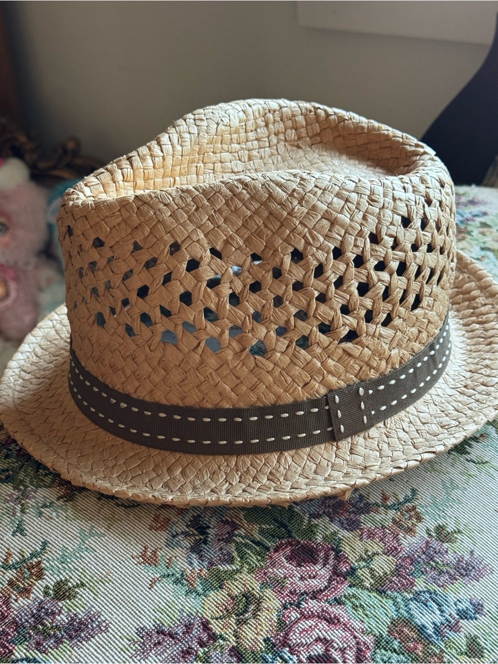 Unisex Something Special Natural Straw Fedora with Brown Band